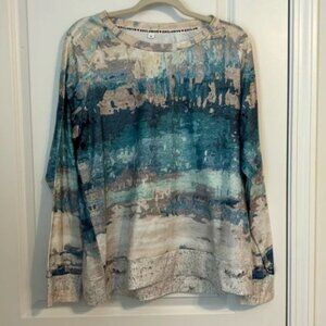 Blue & Cream Abstract Design Lightweight Sweatshirt - Size XL